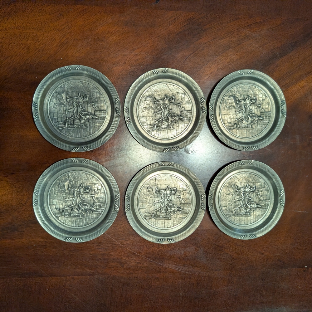 Vintage German Pewter Mini Plates – Set of 6
